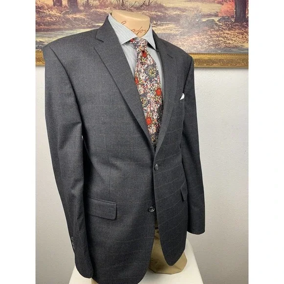 42L Jos A Bank 1905 New Tradition Grey Plaid Sport Coat Suits Blazers